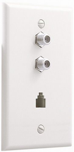 Petra 344-4C/WH; Dual Coaxial and Phone Wall Plate, White, 4-conductor Phone Line, Tv/satellite/phone For Dss Installations, Gold-plated Contacts (PET106085 PET10 300-237WH 3444CWH 3444C WH 344 4C WH 344 4CWH)