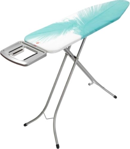 Brabantia 346880 Ironing Table 124 x 38 cm with Solid Steam Iron Rest, Feathers, Metallic Grey Frame, Solid steam iron rest with heat-resistant non-skid/protective strips - no damage to the iron, Stable worktop - solid four leg frame (22 mm diamter steel tube), Regular model for quick and comfortable ironing, Transport lock - to keep folded for storage (346-880 346 880)