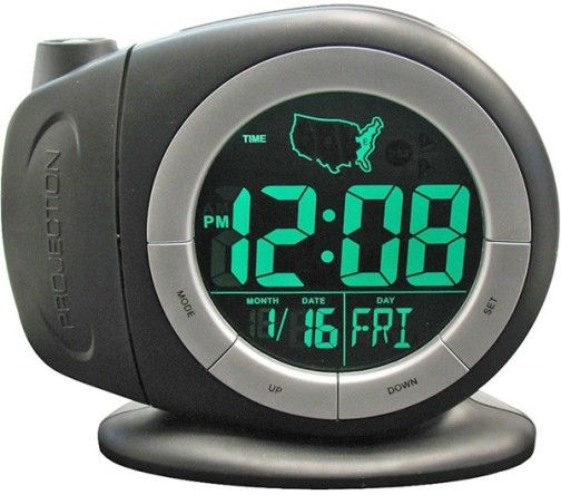 Elgin 3468E Electric Time-Ready LCD Projector Dual Alarm Clock, Displays time, day, month, date and time zone, Dual alarm for waking multiple users, Projects time and date, Adjustable arm for multiple viewing angles, Includes CR2032 button cell battery, UPC 083275034680 (34-68E 346-8E 3468)