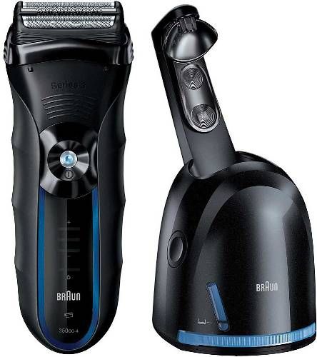 Braun 350CC-4 Series 3 Shaver with Clean & Charge System, Flexible Cutting Elements, Triple Action FreeFloat System, Triple Action Cutting System, SensoFoil for an efficient shave, Middle Trimmer, Fully Washable, Clean & Charge Station, LED Battery Indicator, Hygiene Status Indicator, 45min use on 1hr charge, 5min Quick Charge for 1 Shave, UPC 069055862063 (350CC4 350C-C4 350-CC4)