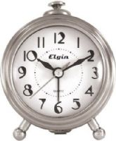 Elgin 3514E Bedside Alarm Clock with Brushed Silver Case and Glass Lens, Vintage housing calls to mind 1940s-era designs, Ascending alarm grows progressively louder as you awake, Lighted dial for nighttime viewing; accurate quartz movement, Single AA battery (not included) (35-14E 351-4E 3514) 