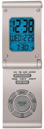 Elgin 3585E Atomic Travel Alarm Clock, Multifunction displays (Time, day, date and alarm time), Radio controlled accuracy, On demand blue backlight, Sleek, slim portable design, Dimensions 3-1/2
