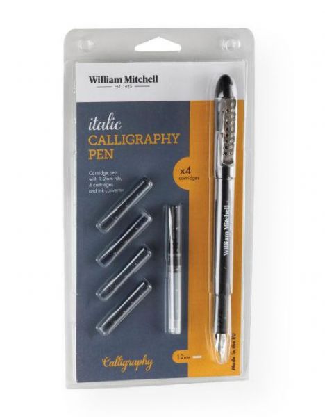 William Mitchell 35907 Italic Fountain Pen; A smooth flowing italic fountain pen with a 1.2 mm nib, additional ink cartridges, and an ink convertor for use with bottled water based ink; Shipping Weight 0.11 lb; Shipping Dimensions 8.27 x 4.53 x 0.39 in; EAN 5060332851119 (WILLIAMMITCHELL35907 WILLIAMMITCHELL-35907 WILLIAMMITCHELL/35907 CALLIGRAPHY OFFICE)