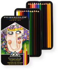 Prismacolor 3597T Premier Colored Pencil 24 Color Set; Thick, soft leads made with permanent pigments are smooth, slow wearing, blendable, water resistant and extremely light fast; Set includes 24 pencils of assorted colors; Colors are subject to change; Ultra smooth, even color laydown; UPC 070735035974 (3597T PC953 PREMIERE-3597T PRISMACOLOR3597T PRISMACOLOR-3597T PRISMA-COLOR-3597T) 