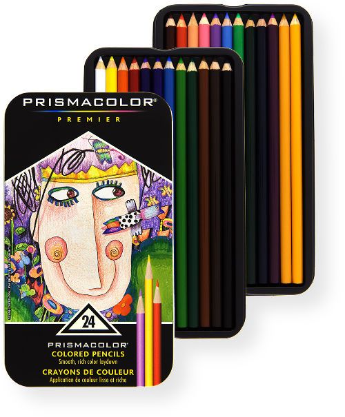 Prismacolor 3597T Premier Colored Pencil 24 Color Set; Thick, soft leads made with permanent pigments are smooth, slow wearing, blendable, water resistant and extremely light fast; Set includes 24 pencils of assorted colors; Colors are subject to change; Ultra smooth, even color laydown; UPC 070735035974 (3597T PC953 PREMIERE-3597T PRISMACOLOR3597T PRISMACOLOR-3597T PRISMA-COLOR-3597T)