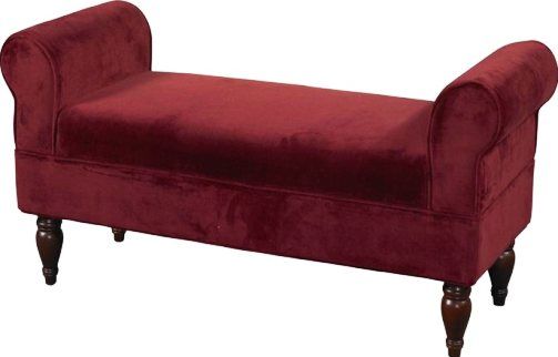 Linon 36030BER-01-KD-U Lillian Bench, Berry Upholstery, Dark Mahogany Feet Finish, Ultra plush seat, Rolled sides add interest, Perfect for a bedroom, living room or entry, 45.08