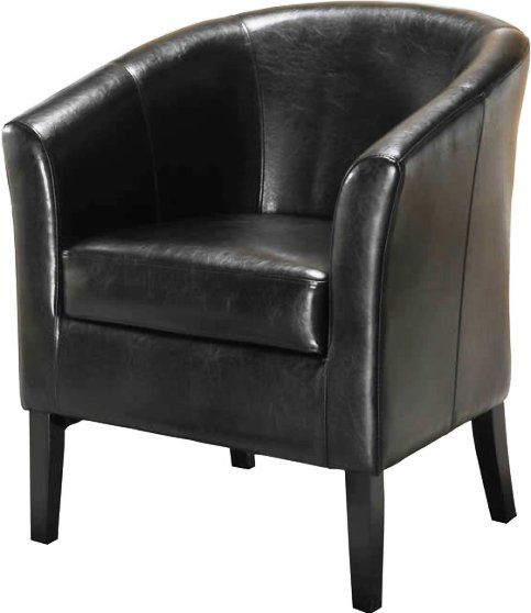 Linon 36077BLK-01-AS-U Simon Black Club Chair, Black Leatherette Finish, Hardwood frame, Flared armrests, High arms and a deep seat, Arching backrest, 275 lbs Weight Limit, 28.25