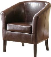 Linon 36077BRN-01-AS-U Simon Brown Club Chair, Brown Leatherette Finish, Hardwood frame, Flared armrests, High arms and a deep seat, Arching backrest, 275 lbs Weight Limit, 28.25"W x 25.5"D x 33"H, Rubberwood, plywood, PU Vinyl Material,  UPC 753793858562 (36077BRN01ASU 36077BRN-01-AS-U 36077BRN 01 AS U) 