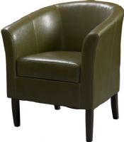 Linon 36077CED-01-AS-U Simon Cedar Club Chair, Dark Walnut Frame & Cedar Leatherette Finish, Hardwood frame, Flared armrests, High arms and a deep seat, Arching backrest, 275 lbs Weight Limit, 28.25"W x 25.5"D x 33"H, UPC 753793910802 (36077CED01ASU 36077CED-01-AS-U 36077CED 01 AS U) 