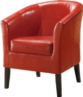 Linon 36077RED-01-AS-U Simon Red Club Chair, Red Leatherette Finish, Hardwood frame, Flared armrests, High arms and a deep seat, Arching backrest, 275 lbs Weight Limit, 28.25"W x 25.5"D x 33"H, Rubberwood, plywood, PU Vinyl Material, UPC 753793858548 (36077RED01ASU 36077RED-01-AS-U 36077RED 01 AS U) 