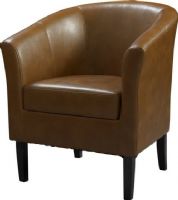 Linon 36077RUS-01-AS-U Simon Russet Club Chair, Dark Walnut Frame & Russet Leatherette Finish, Hardwood frame, Flared armrests, High arms and a deep seat, Arching backrest, 275 lbs Weight Limit, 28.25"W x 25.5"D x 33"H, UPC 753793910796 (36077RUS01ASU 36077RUS-01-AS-U 36077RUS 01 AS U) 