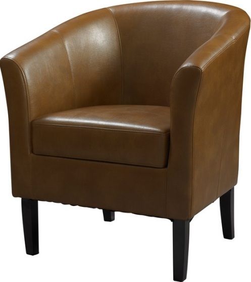 Linon 36077RUS-01-AS-U Simon Russet Club Chair, Dark Walnut Frame & Russet Leatherette Finish, Hardwood frame, Flared armrests, High arms and a deep seat, Arching backrest, 275 lbs Weight Limit, 28.25
