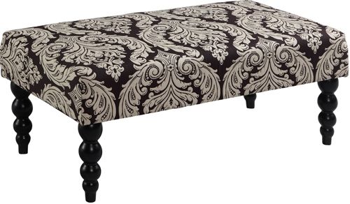 Linon 36110BLKW01U Claire Black and White Jacquard Bench; Perfect for adding extra seating space to your living room, den or at the end of your bed; Upholstery and rich black finish on the turned ball legs adds an air of uniqueness and style to this versatile piece; Luxurious padding will provide extra comfort; 250 lbs weight capacity; UPC 753793940625 (36110-BLKW01U 36110BLKW-01U 36110-BLKW-01U)