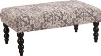 Linon 36110GDAM01U Claire Bench, Gray Damask; Perfect for adding extra seating space to your living room, den, or at the end of your bed; Distinctive upholstery and the dark black finish on the turned ball legs adds an air of uniqueness and style to this versatile piece; 250 lbs weight capacity; UPC 753793936864 (36110-GDAM01U 36110GDAM-01U 36110-GDAM-01U) 