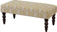 Linon 36110GOLD01U Claire Bench, Gold Geo; Perfect for adding extra seating space to your living room, den, or at the end of your bed; Distinctive upholstery and the dark black finish on the turned ball legs adds an air of uniqueness and style to this versatile piece; 250 lbs weight capacity; UPC 753793936871 (36110-GOLD01U 36110GOLD-01U 36110-GOLD-01U) 