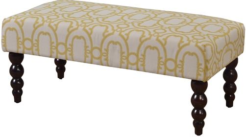 Linon 36110GOLD01U Claire Bench, Gold Geo; Perfect for adding extra seating space to your living room, den, or at the end of your bed; Distinctive upholstery and the dark black finish on the turned ball legs adds an air of uniqueness and style to this versatile piece; 250 lbs weight capacity; UPC 753793936871 (36110-GOLD01U 36110GOLD-01U 36110-GOLD-01U)