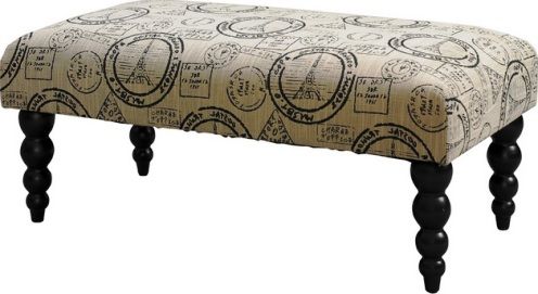 Linon 36110PAR-01-KD-U Claire Bench, Paris Printed  fabric, Black turned ball legs, Luxurious padded seat, Unique and versatile, 250 Lbs Weight limit, 40