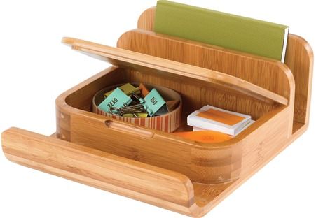 Safco 3642NA Bamboo Small Organizer, Natural; Provides superb storage for pens, pencils, paper and binder clips and other small desk necessities; Can hold personal items such as keys or a cell phone or desk supplies that are frequently needed; Dimensions 8
