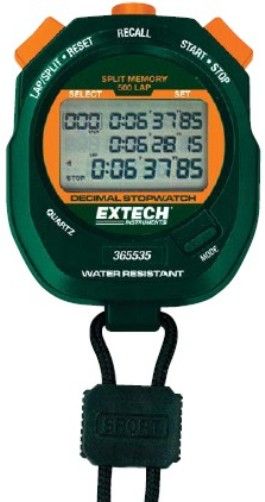 Extech 365535-NIST Decimal Stopwatch/Clock with NIST Certificate, User-selectable resolutions of 1/100 of a second, 1/1000 of a minute and 1/100,000 of an hour, Large triple display with adjustable contrast, 1/100th second precision for 19 hours, Timing capacity of 19 hours, 59 minutes, and 59.99 seconds with +/-5 seconds/day accuracy (365535NIST 365535 NIST 365-535 365 535)