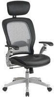Office Star 36806 Space Collection Air Grid Back Executive Leather Chair with Adjustable Headrest and Platinum Finish Metal Base, Pneumatic Seat Height Adjustment, Adjustable Headrest, 2-to-1 Synchro Tilt Control, 20" W x 20" D x 4" T Seat Size, 21" W x 32.5" H x 1.25" T Back Size, Arms with PU Pads (36 806 36 806) 