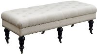 Linon 368253NAT01U Isabelle Bench 50"; Evoking elegance, has a timeless design that will easily complement traditional and transitional homes; Upholstered in a Natural Linen fabric, the bench is accented with designer details such as burnished bronze nailheads and dark espresso finished legs; Plush top makes sitting comfortable; UPC 753793935683 (368253-NAT01U 368253NAT-01U 368253-NAT-01U) 