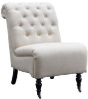 Linon 368255NAT01U Cora Natural Roll Back Tufted Chair; Exuding sophistication, has a timeless design that will easily complement traditional and transitional furnishings; Upholstered in a Natural Linen fabric, the chair is accented with designer details such as silver nailheads, black finished decorative legs and a tufted back; UPC 753793935799 (368255-NAT01U 368255NAT-01U 368255-NAT-01U) 