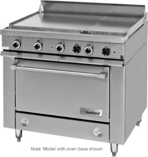 Garland 36ES32 Heavy-Duty Electric Range with 2 All-Purpose Top Sections and Storage Base, 1 Phase, 208 Volts, 15 Kilowatts, Hot Top Burner Style, Solid Door, Full Surface Griddle Location, 36