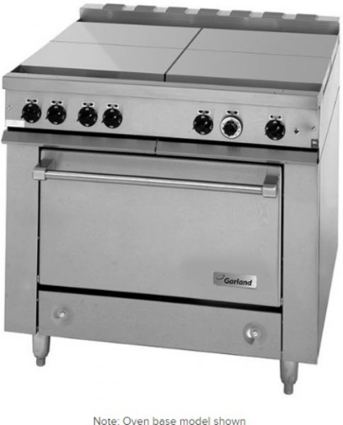 Garland 36ES35 Heavy-Duty Electric Range with 4 Boiler Top Sections and Storage Base, 58 Amps, 60 Hertz, 1 Phase, 208 Volts, 12 Kilowatts Wattage, Boiler Top Burner, Solid Door, Freestanding Installation, Electric Power, Storage Base Range Base Style, 6