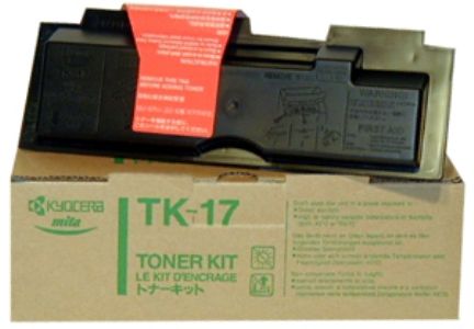 Kyocera 37027017 model TK-17 Black Toner Cartridge, For use with FS-1000 Plus and FS-1010 Kyocera Mita Fax Machines, Laser Print Technology, 6000 Page Print Yield, New Genuine Original OEM Kyocera Brand, UPC 803235970458 (37-027017 37 027017 TK 17 TK17)