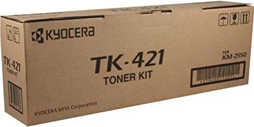 Kyocera 370AR011 Model TK-421 Black Toner Kit For use with Kyocera KM-2550 and CS-2550 Copy Machines, Up to 15000 Pages Yield at 5% Average Coverage, Includes 2 Waste Toner Containers and Grid Cleaner, UPC 632983011485 (370-AR011 370A-R011 370AR-011 TK421 TK 421)