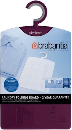 Brabantia 372261 Laundry Folding Board, Perfect aid to fold shirts, 'T' shirts, sweaters etc. uniformly and without creases for a well-organized wardrobe, Saves time and cupboard space, Made of durable material and comes with an extra large hook to fit the cupboard rail plus 'on-board' step-by-step instructions on the front and back, EAN 8710755372261 (372-261 372 261)