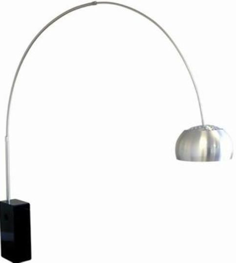 Wholesale Interiors 375A-BLK Arco Floor Lamp White, Cube marble base in black or white provides remarkable stability, Sleek metal dome shade and steel arch, Minimalist design that is sure to complement your modern interior, 84