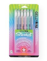 Gelly Roll 37904 Stardust Gel Pen 6-Pack Meteor; Stardust sparkles on light or dark colored, glossy, or matte paper with a reflective pigment-based ink; The glittery 'dust' is an inert, cosmetic grade, finely ground glass - which produces the reflective brilliance; Set includes 6 pens: Silver, Marine, Copper, Pink, Green and Blue; Colors subject to change; Shipping Weight 1.00 lb; Shipping Dimensions 6.75 x 3.5 x 0.25 in; UPC 053842379049 (GELLYROLL37904 GELLYROLL-37904 STARDUST-37904 ARTWORK) 