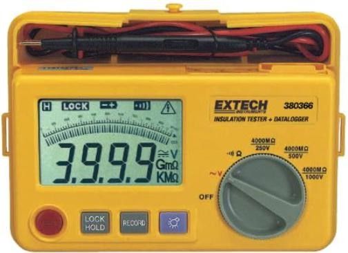 Extech 380366-NIST Insulation Tester + Datalogger with NIST Certificate, Large dual 4000 count backlit LCD and fast 50 segment analog display, Measure Insulation Resistance to 4000Mwith 1k resolution and 1mA test current (380366NIST 380366 NIST 380-366 380 366)