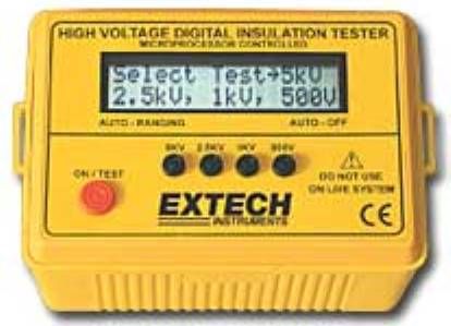 Extech 380375 Digital High Voltage Insulation Tester, 5kV digital tester with real time voltage bargraph, Four DC test voltages 0.5kV, 1kV, 2.5kV, 5kV, Measure Insulation Resistance to 250G, Large LCD with real-time bargraph display of test voltage and voltage decay during discharge, UPC 793950383759 (380-375 380 375)