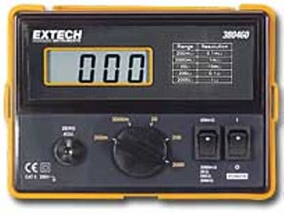 Extech 380462 Precision Milliohm Meter, High accuracy and performance for low resistance measurements, Large 0.7 in. LCD 1999 count, 4-wire cables with Kelvin clip connectors, 200m, 2, 20, 200, 2000 ohms Measurement Ranges, Less than 2 VA Power Consumption, Overrange indication, UPC 793950384626 (380462 380-462 380 462)