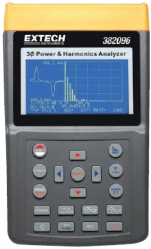 Extech 382096 Three-Phase 1000A Power & Harmonics Analyzer (220V), Power measurements and analysis of single and 3-phase/3-wire or 3-phase/4-wire systems, Large backlighting LCD displays up to 35 parameters in one screen, Simultaneous display of Harmonics and Waveform, UPC 793950380963 (382-096 382 096)