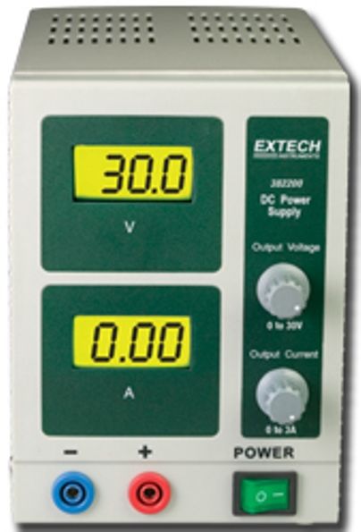 Extech 382200 Digital Single Output Power Supply 30V/1A, Dual LCD Display, 30.0 Volts-Voltage Output, DC, 0 - 1.00 Amp Current Output, DC, Constant voltage or current, Dual backlit LCD displays for voltage and current, Short circuit protection, UPC 793950322000 (382 200 382-200 382200)