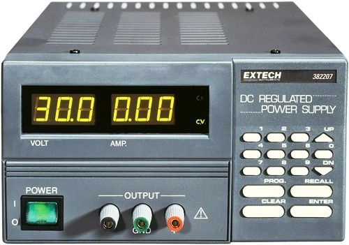 Extech 382207 Digital DC Power Supply with RS-232 Interface, Two large 3-1/2 digit LED displays for Current and Voltage, Constant Voltage and Current with high load/line regulation and low noise/ripple, Digital keypad operation for easy programming and setup (382-207 382 207)