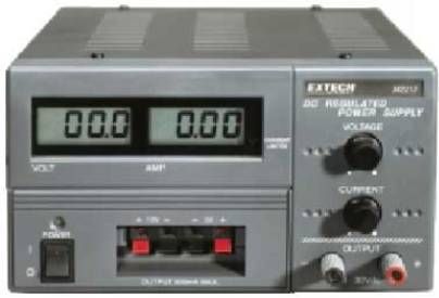 Extech 382213 Digital Triple Output DC Power Supply; Dual 3-digit LCD Displays, 0-30V Voltage Output, DC; 0 to 3 Amps Current Output-DC; Status LED Current Limiting Indicator; More or less 1 percent Full Scale + 2 digits Accuracy; Less than 5mV Ripple and Noise; Less than 0.05 percent + 10mV Line Regulation Adjustable Voltage and Current output; UPC 793950382134 (382213 382-213 382 213)