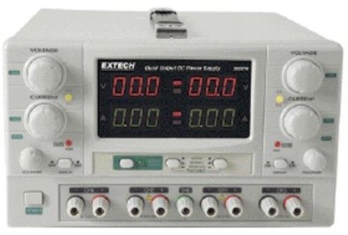 Extech 382270 Quad Output DC Power Supply, Two 0 to 30V/0 to 5A outputs with selectable Constant Voltage and Constant Current modes, Outputs up to 60V in series mode or 10A in parallel mode, Two auxiliary outputs with fixed current of 3 to 6.5V/3A and 8 to 15V/1A, UPC 793950322703 (382-270 382 270)