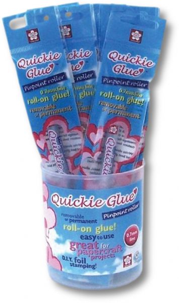 Quickie Glue 38481 Pen Cup Display, Glue in a ball-point barrel, A permanent or temporary bond is possible in a generous 0.7mm line, Shake-free and squeeze-free, 24 Glue pens, Dimensions 3.25