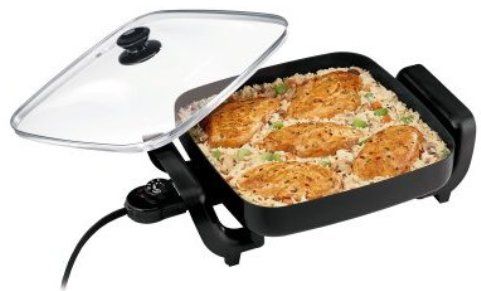 Proctor Silex 38520G Nonstick Electric Skillet, 144 square inch cooking surface, Nonstick surface, Adjustable heat, Cool-touch handles, Dome-shaped lid with steam vent, Dishwasher safe, Glass lid, UPC Code 022333385203 (38520-G 38520 G Hamilton Beach)