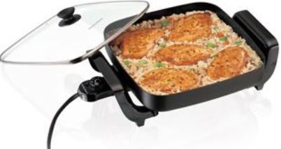 Hamilton Beach 38525 Nonstick Electric Skillet, Adjustable heat from warm up to 400 degrees F, 144 square inch cooking surface, Nonstick cooking surface for easy cooking & cleanup, Cool-touch handles, Glass lid, Dishwasher safe (38-525 385-25)