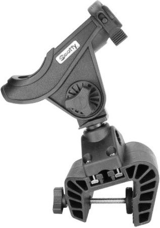 Scotty Fishing 389-BK Bait Caster Rod Holder with 449 Portable Clamp Mount,  Black; Made from super tough, reinforced engineering grade nylon; Powerful  clamp has a maximum 2 opening, and is a popular