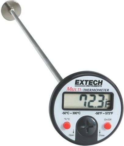 Extech 392052 Flat Surface Stem Dial Thermometer, Basic Accuracy of 2F or 1C, 0.1 resolution to 199.9; 1 over 200, ON/OFF switch saves battery life, -58 to 572F High temperature range, Auto power off after 1hr of non use, 2000 count liquid crystal Display, UPC 793950392522 (392052 392-052 392 052)