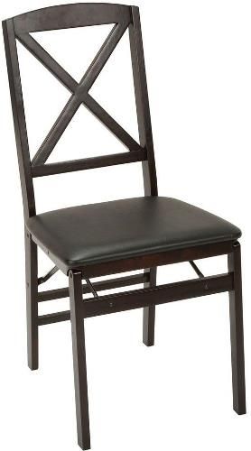 Cosco 39237ESP2E Wood Folding Chair with Vinyl Seat & X-Back (2-pack), Espresso; Fabric seat is stylish and sturdy, you may not want to put it in the closet; Frame is made of solid wood construction; Seat lifts for an easy fold so you can store away easily when not in use; Front and rear supports provide extra stability; UPC 044681390616 (39237-ESP2E 39237 ESP2E 39237ESP2)
