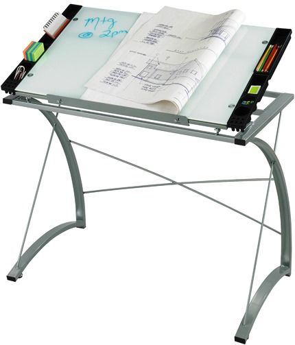 Safco 3966TG Xpressions Drafting Table with Tempered Glass Top, Has an adjustable angle so you can be creatively comfortable, Powder Coat Paint/Finish, Worksurface Height 31 1/2
