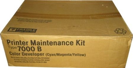 Ricoh 400961 Maintenance Kit Type 7000B for use with Aficio AP3800C, AP3850C, CL7000 and CL7000CMF Laser Printers, Up to 100000 standard page yield @ 5% coverage, Includes 3 Development Units consisting of one each Cyan, Magenta and Yellow, New Genuine Original OEM Ricoh Brand, UPC 026649009617 (40-0961 400-961 4009-61) 