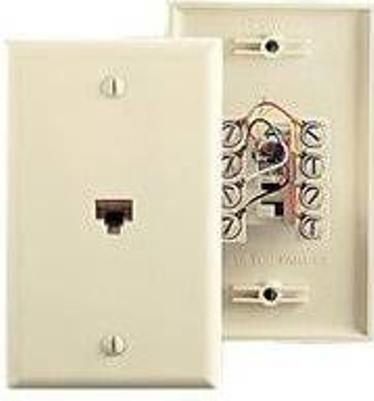 Leviton 40249-I Standard Telephone Wall Jack, Ivory, High-Impact Plastic Housing/Plate Material, Standard Wallplate Flush Mounting, 625B4 Wiring, 6P4C Position/Conductor, Screw Terminals, UL Standards and Certifications, UPC 078477277812 (40249I 40249 I)